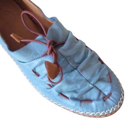 Lemon N Lime Blue Leather Shoes 41 Slip On Western Country Boho Whip Stitch - Picture 6 of 10